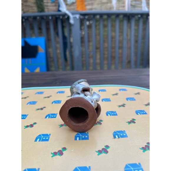 Vintage 1960s Japan Terracotta Boy Figurine – 4.625″, Flower, Foil Label - Picture 3 of 4